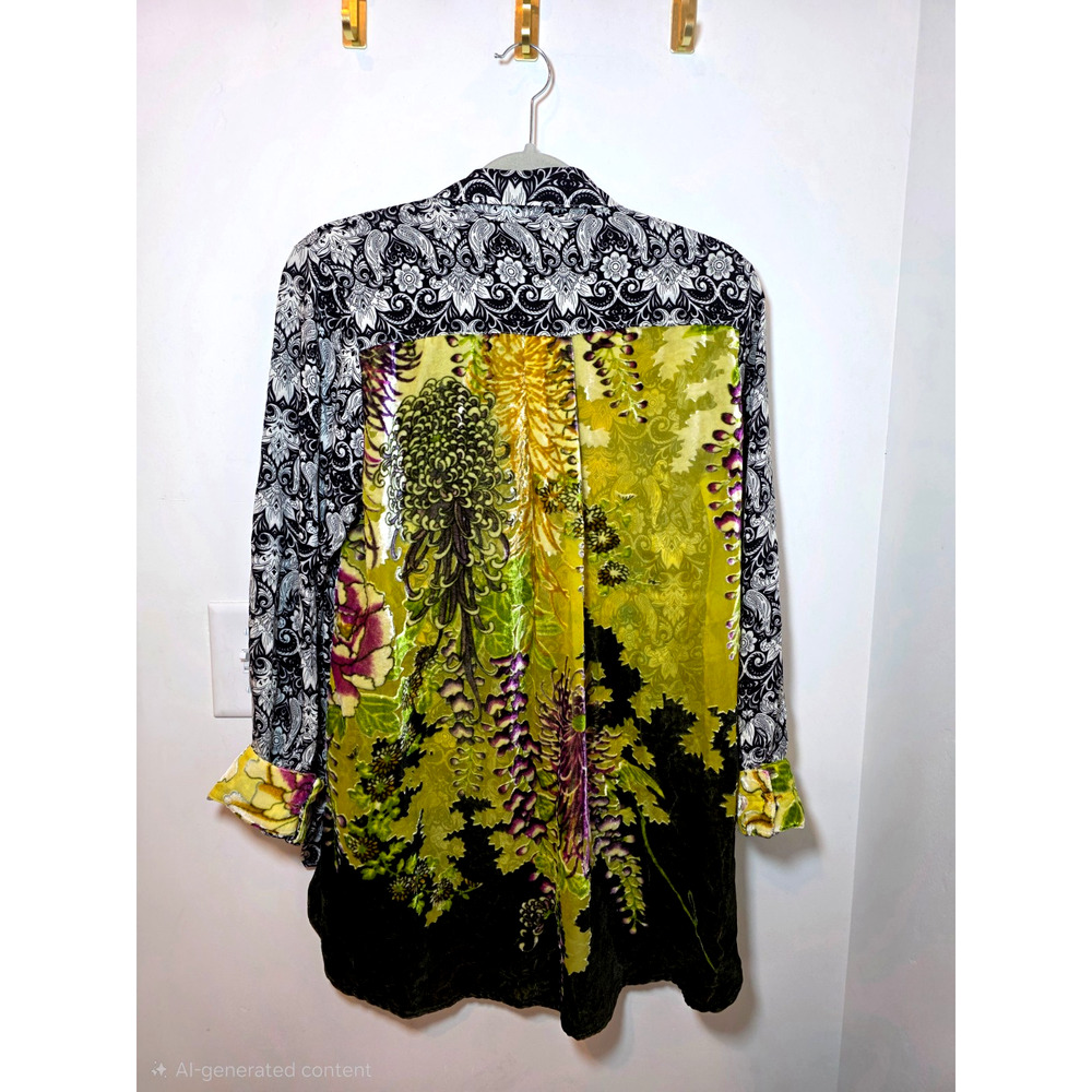 Aratta Silent Journey Tunic Blouse Floral Velvet Burnout Long Sleeve S Artsy